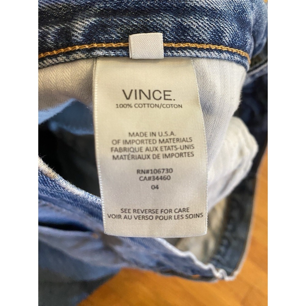 VINCE. Jeans Mens 32x33 Medium Wash USA Made Straight Button Fly Distressed - Picture 11 of 14
